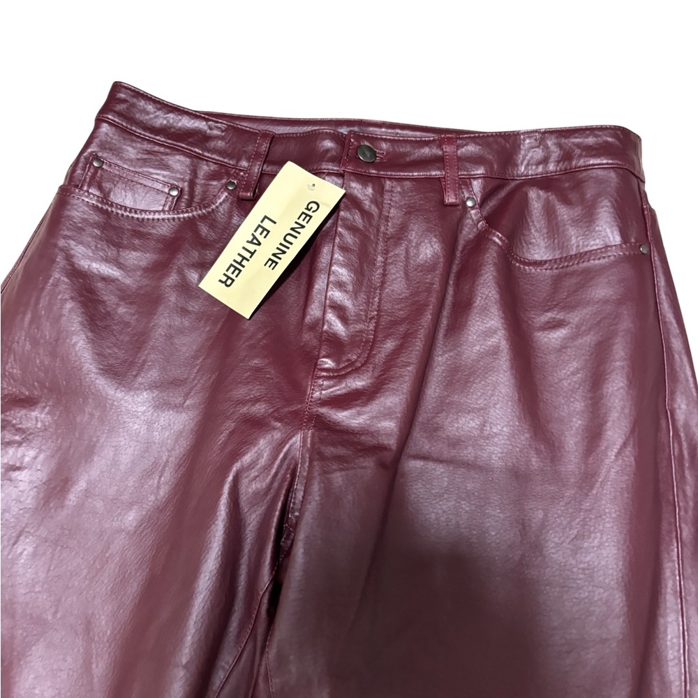 Jessica London Genuine Leather Pants Women Size 18W Maroon Straight Leg Moto NWT - Picture 3 of 15